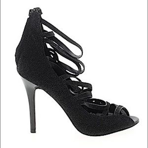 Rebecca Minkoff Peep Toe Sparkly Black Stilettos